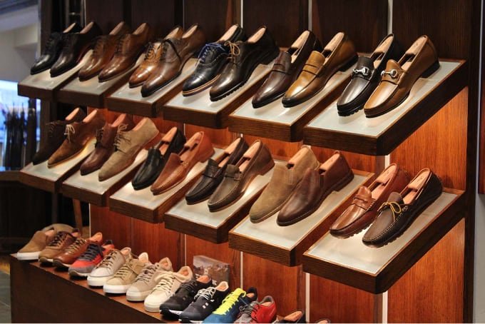 About our store showing luxurious shoes display